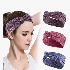 Set Of 3 Women's Sports, Yoga, Workout Headbands, Multicolor, Moisture Wicking